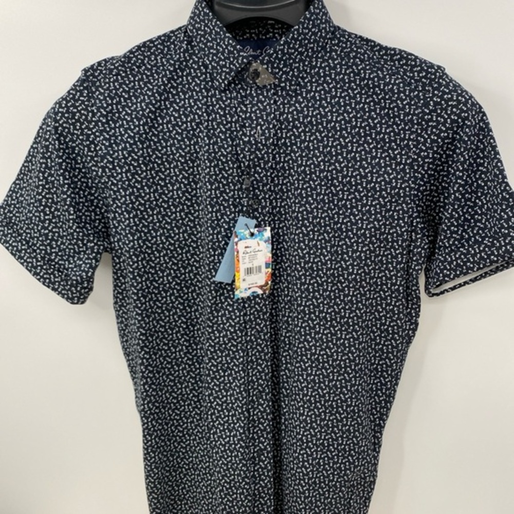 Robert Graham Mens Crossbones Skull Rose Print Tailored Fit Shirt Black Sz S NEW